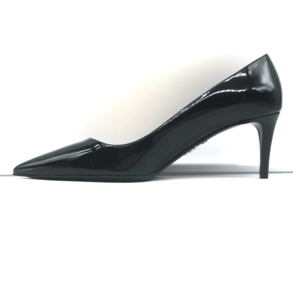 Prada Pumps Black Patent Leather Size 41 Pointed Toe Heels NEW - Picture 7 of 12